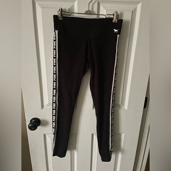 VICTORIA'S SECRET PINK Leggings S YOGA Elastic Waist Compression Athletic Black - Picture 1 of 3